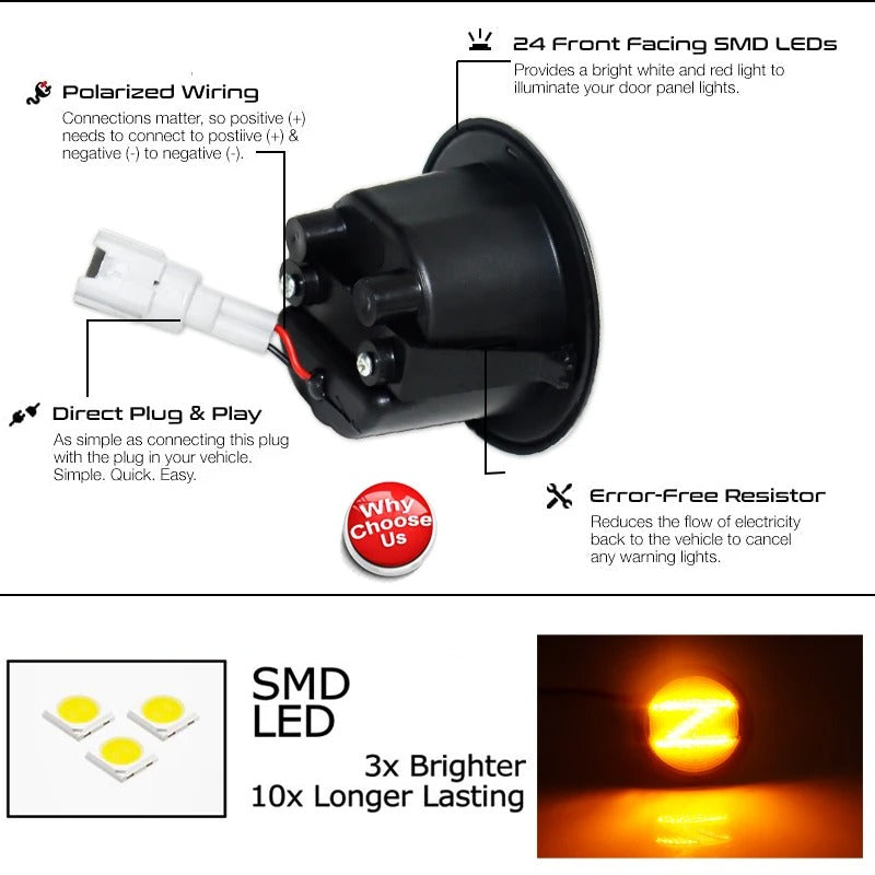 2X LED Dynamic Turn Signal Side Marker Lights - Smoked Black Lens with Sequential 'Z' for Nissan 370Z (2009-2020) - Delicate Leather