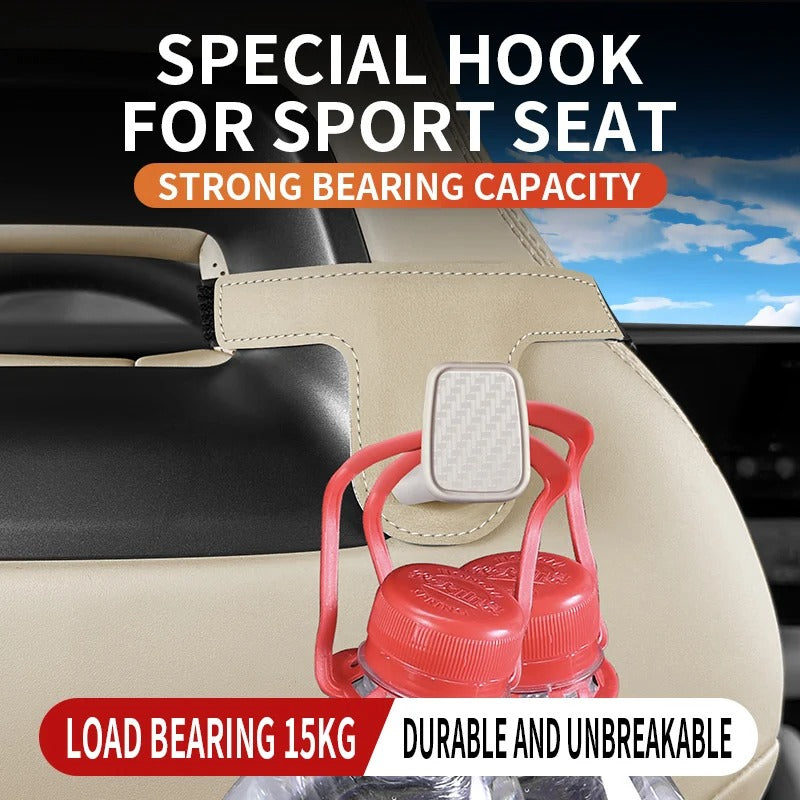Auto Sport Seat Back Hook – Multi-Functional Widened & Thickened Storage Hook - Delicate Leather