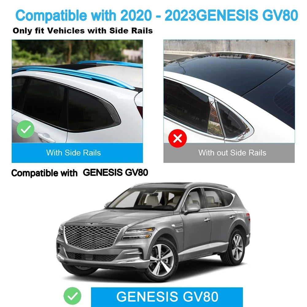 2Pcs Roof Rack Cross Bars for Genesis GV80 (2020+) - Aluminum Alloy Side Rails for Luggage and Cargo
