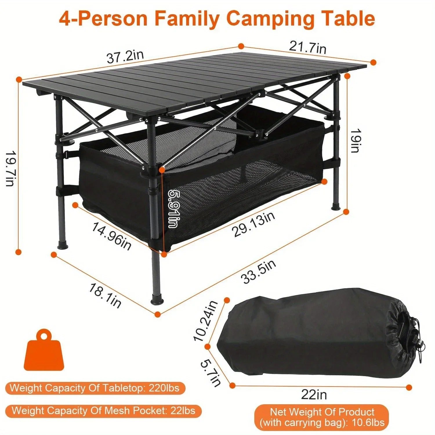 Lightweight Foldable Camping Table – Portable Aluminum Roll-Up Table with Carry Bag - Delicate Leather