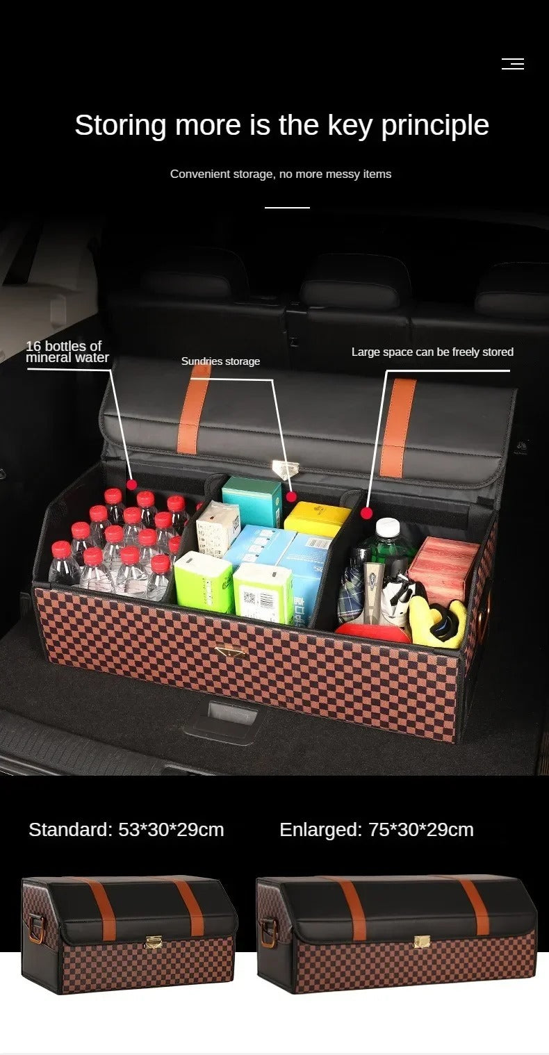 Premium Leather Car Trunk Organizer – Versatile, Foldable Storage Solution for Travel, Camping, and Everyday Car Use - Delicate Leather