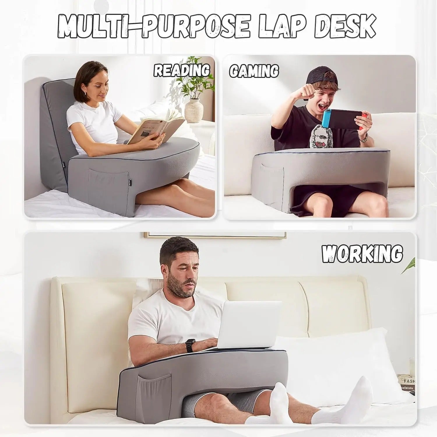 Memory Foam Lap Desk Pillow – Ergonomic Support for Laptop, Reading, Gaming & Crocheting - Delicate Leather