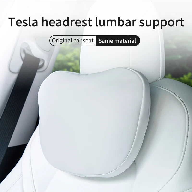 Neck Pillow and Lumbar Support for Tesla Model 3 / Model Y (2018-2024) – Premium Leather Seat Accessories - Delicate Leather