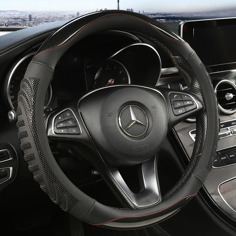 3D Honeycomb Leather Steering Wheel Cover – Anti-Slip, Universal Fit for 14.5–15 Inch Wheels | Durable & Breathable Design