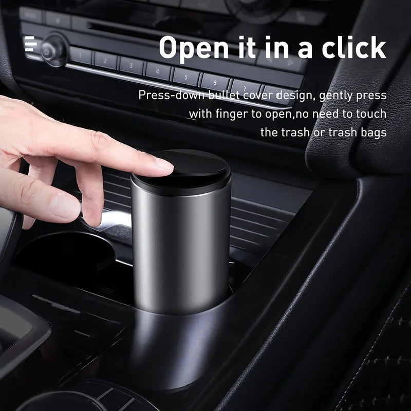 Mini Car Trash Bin – Compact Metal Garbage Container for Auto Interior - Delicate Leather