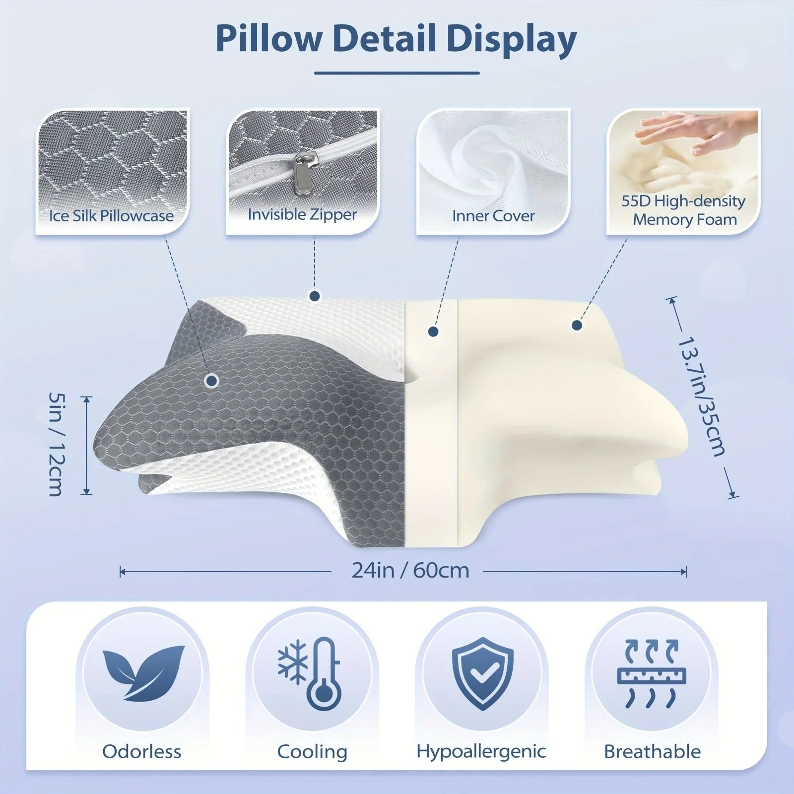 Orthopedic Cervical Memory Foam Pillow – Contoured Neck and Shoulder Support for Side Sleepers - Delicate Leather