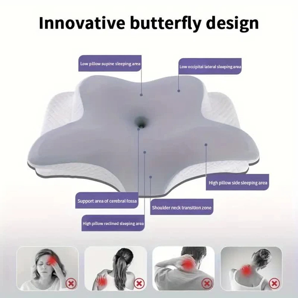 Butterfly Shaped Memory Foam Neck Pillow – Orthopedic Pain Relief for Sleeping, Anti-Snore and Anti-Apnea - Delicate Leather