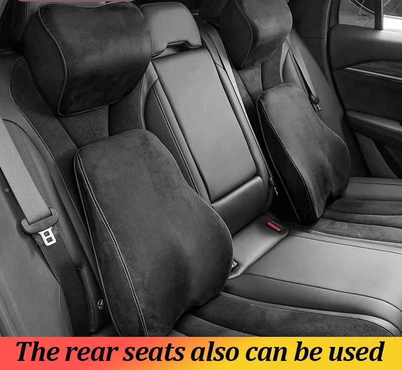 Memory Foam Car Headrest Pillow & Lumbar Support Cushion – Neck Holder & Seat Comfort for Ultimate Driving Relief - Delicate Leather