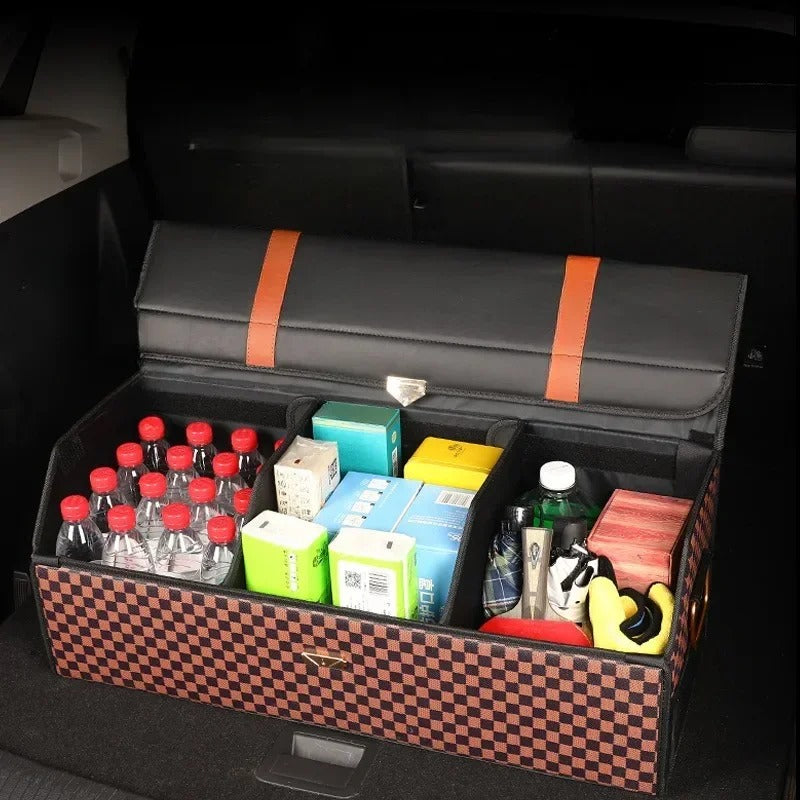 Premium Leather Car Trunk Organizer – Versatile, Foldable Storage Solution for Travel, Camping, and Everyday Car Use - Delicate Leather