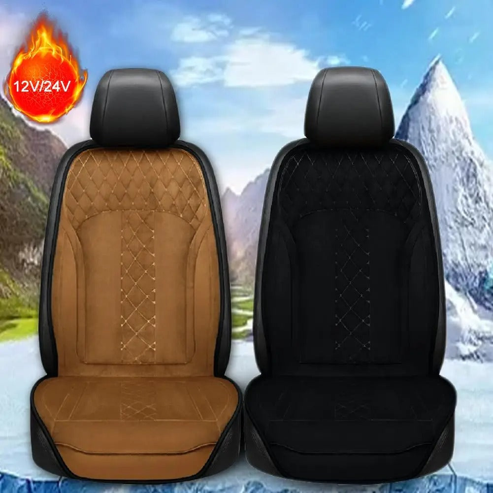 Universal Car Heated Seat Cushion – 12V/24V Heating Pad for Full Back with 2 Levels - Delicate Leather