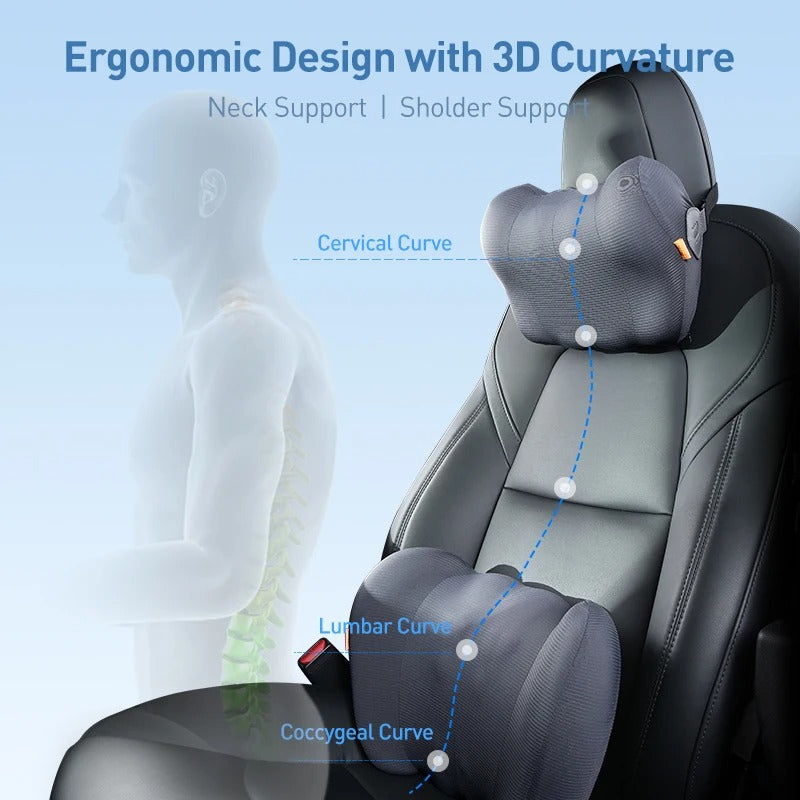 Car Headrest Neck and Waist Pillow – Cooling Gel Lumbar Cushion with Ergonomic Design for Superior Support - Delicate Leather