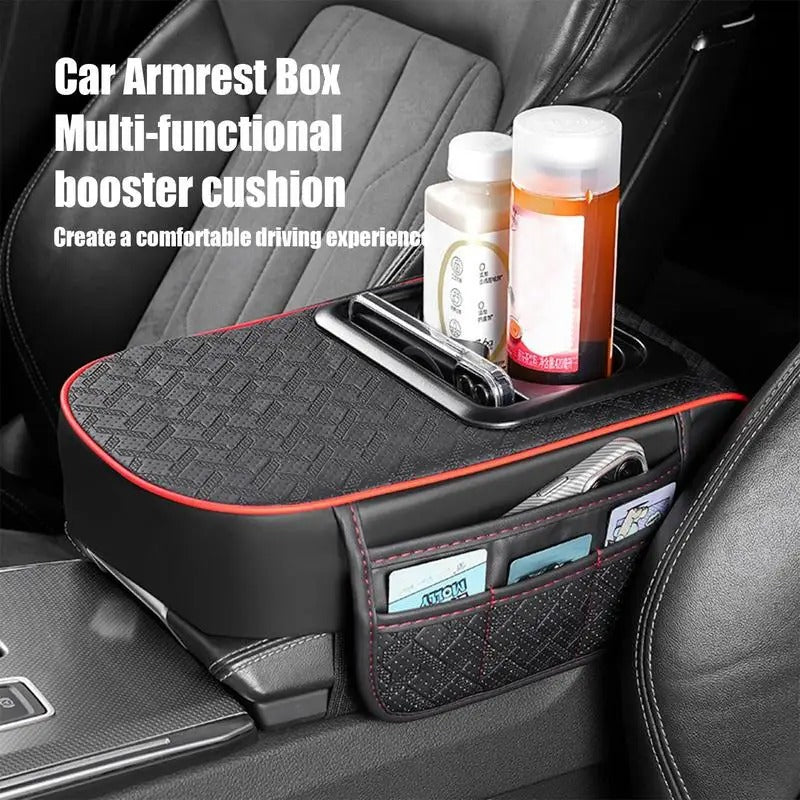 Multi-Functional Car Armrest Cover with Cup Holder – Center Console Cushion with Storage - Delicate Leather