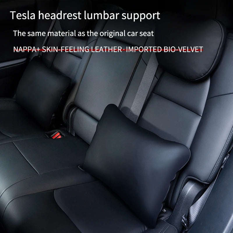 Neck Pillow and Lumbar Support for Tesla Model 3 / Model Y (2018-2024) – Premium Leather Seat Accessories - Delicate Leather