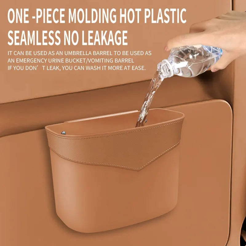 Car Trash Can – Multi-Functional Hanging Storage Bucket for Interior Organization - Delicate Leather