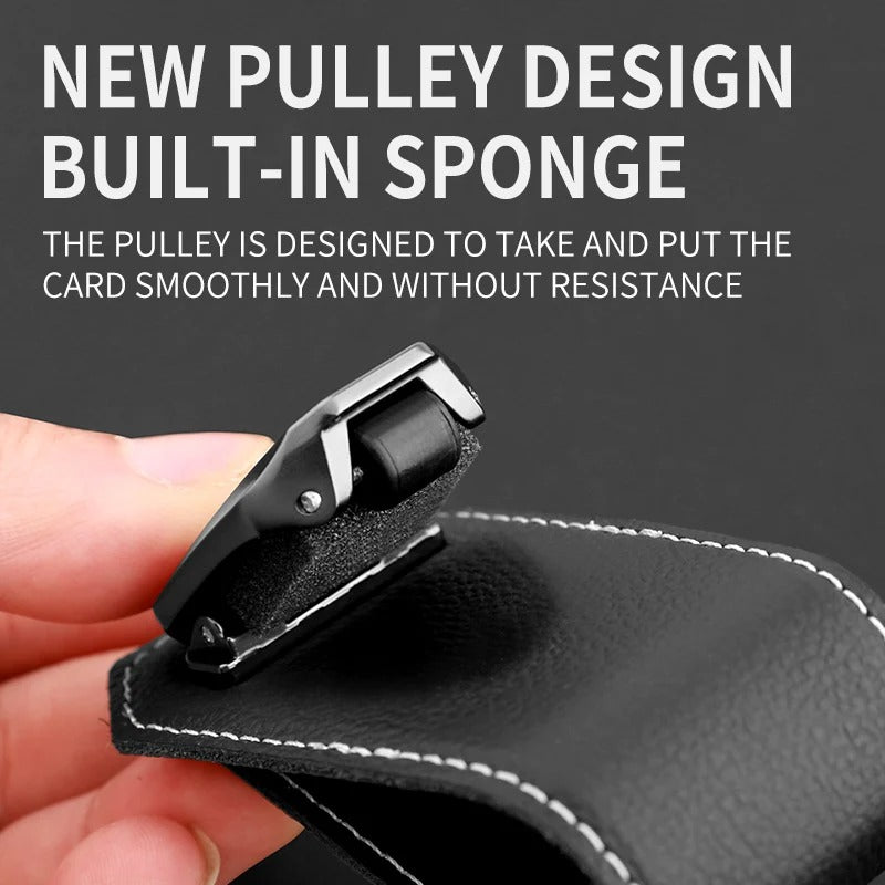 Car Glasses Clip – Multi-Functional Cowhide Sunglasses Holder with Pulley Design - Delicate Leather