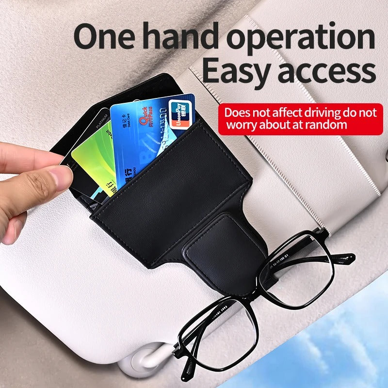 Multi-Functional Car Glasses Clip with Storage – Leather Organizer for Cards & Accessories - Delicate Leather