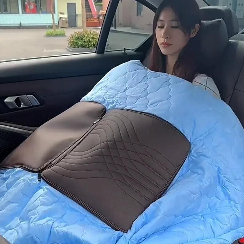 Multi-Functional Car Pillow & Blanket – Leather Lumbar Support Cushion with Hidden Quilt - Delicate Leather