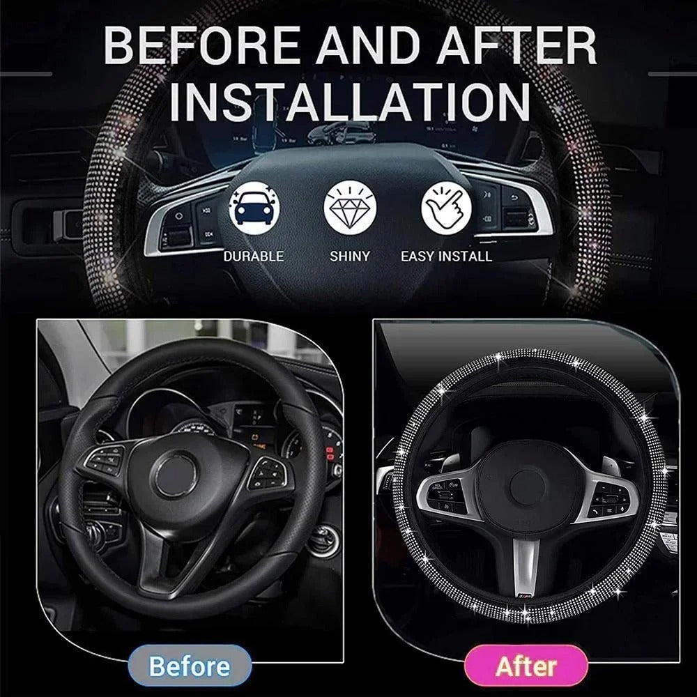 Pack 2 Crystal Car Steering Wheel Cover For Women Girls Cute Glitter Steer Wheel Cover Bling Rhinestone Diamond Car Steering Charm Protection, Car Steering Wheel Cover, Car Accessories 04