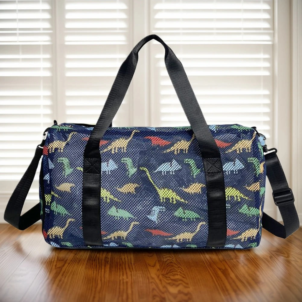 Mesh Travel Duffle Bag – Large-Capacity Weekender with Shoe Compartment & Wet-Dry Separation - Delicate Leather