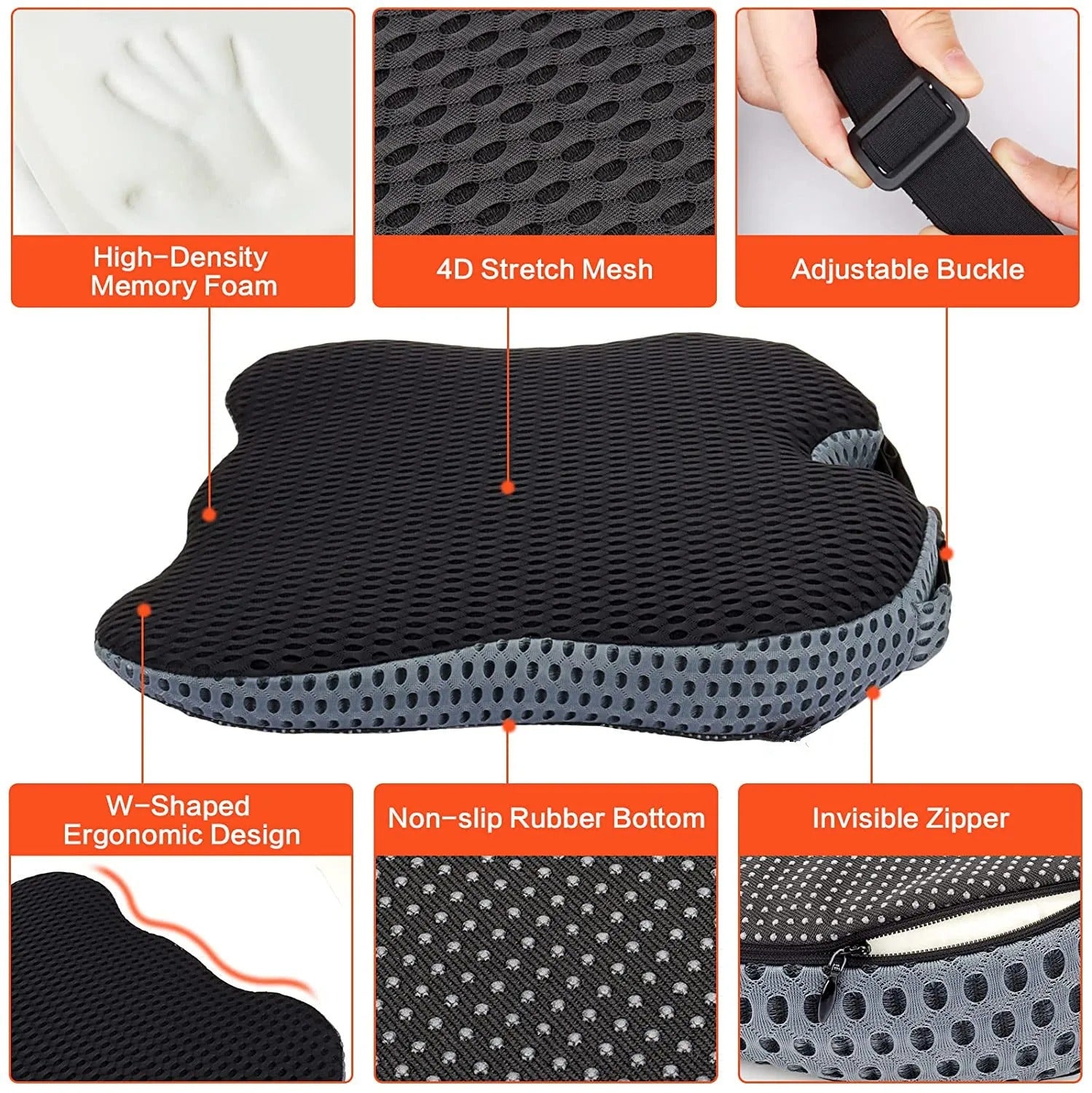 Orthopedic Memory Foam Seat Cushion – Tailbone & Sciatica Pain Relief for Car, Office, and Wheelchair Use - Delicate Leather