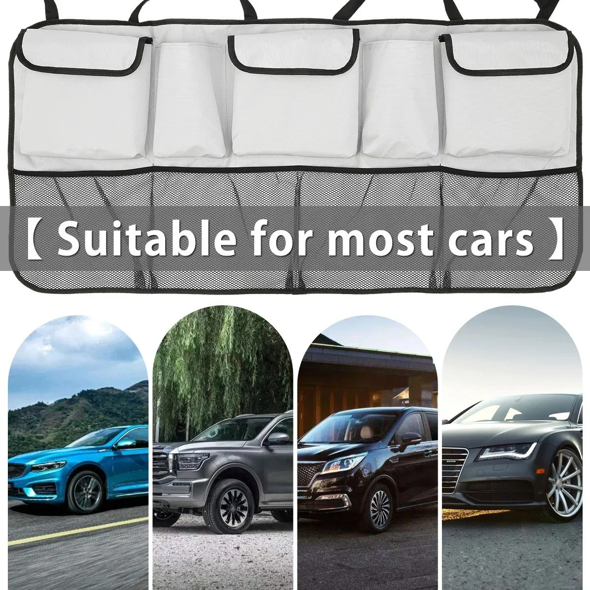 Car Backseat Organizer – 9-Pocket Waterproof Trunk Hanging Storage Bag (42.5x20.4 Inches) - Delicate Leather