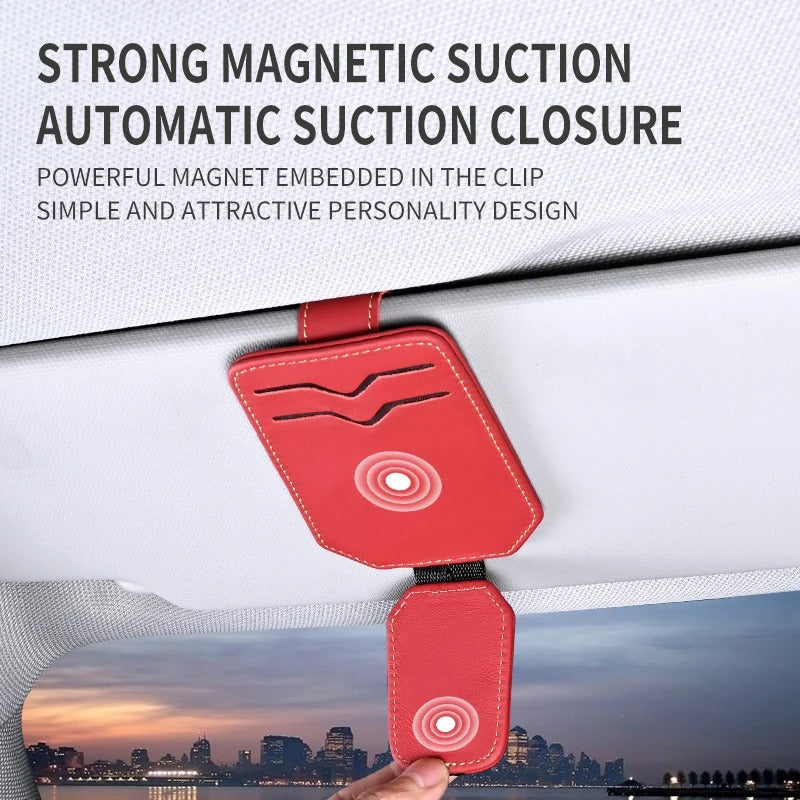 Car Glasses Clip – Leather Visor Sunglasses & Card Holder