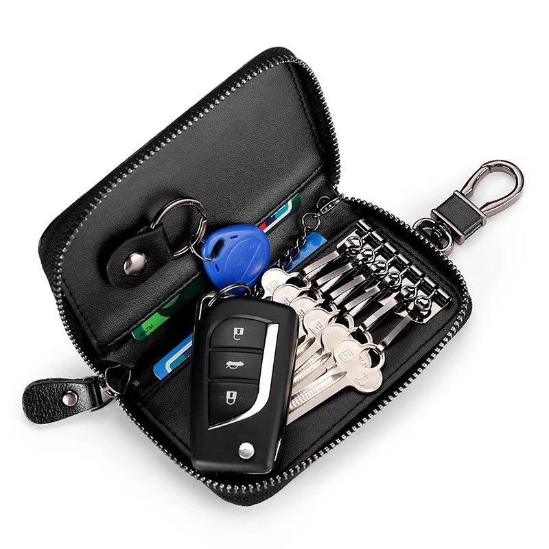 Leather Key Case Organizer Pouch – Car Key Wallet with Card Holder for Men & Women | Multi-Function Keychain Bag - Delicate Leather