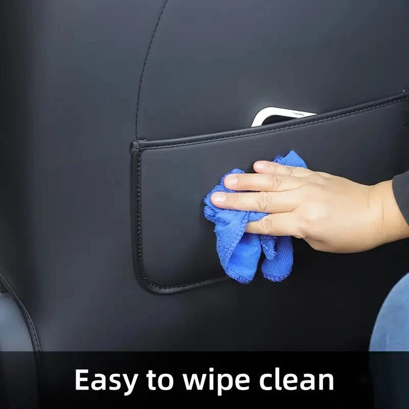 Tesla Model 3/Y Seat Back Protector – Leather Anti-Kick Pad with Storage - Delicate Leather