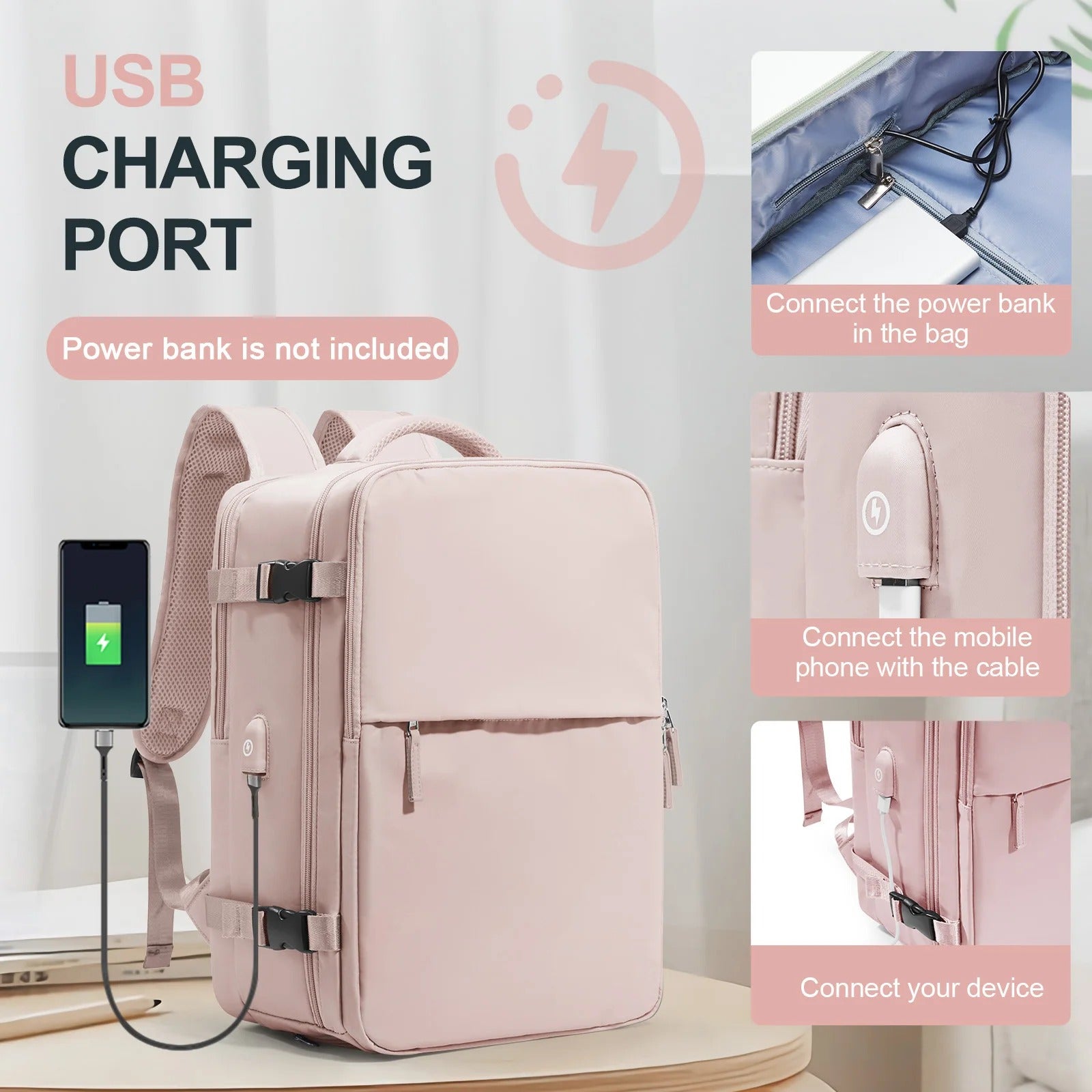 Large Carry-On Travel Backpack – Women's College & Work Laptop Bag with Shoe Compartment - Delicate Leather