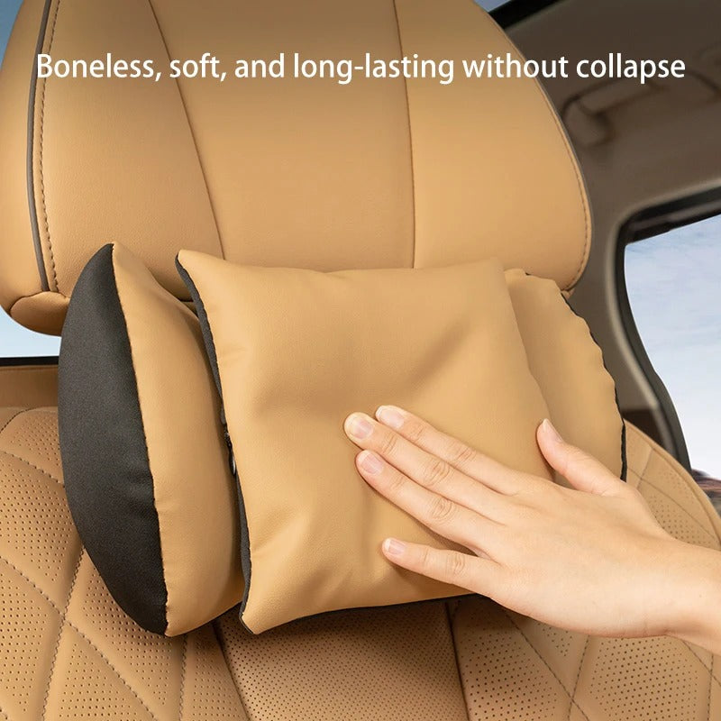 Leather Car Neck Pillow & Lumbar Support – Universal Headrest Cushion for Car - Delicate Leather