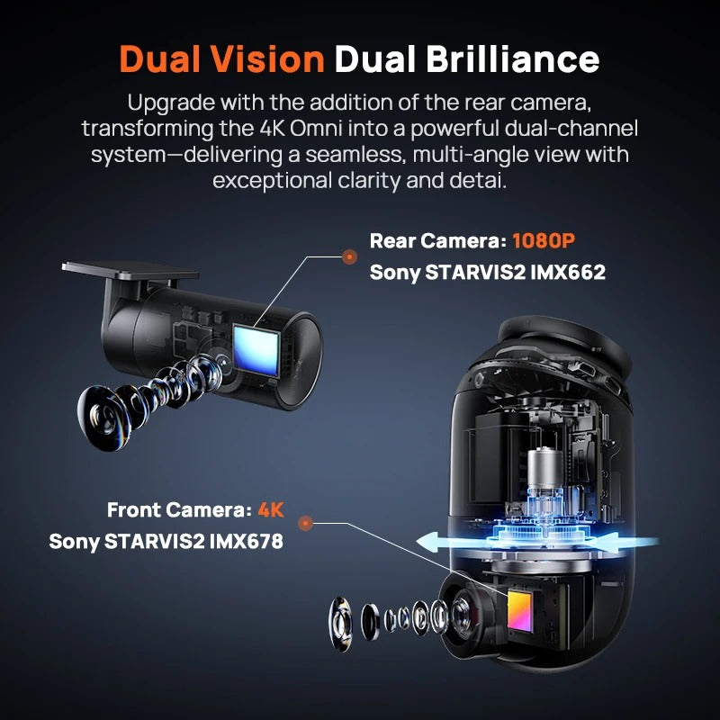 70mai X800 Omni 4K Dash Cam – Global Version, 360° Rotation, Dual-Channel, HDR, 4G Compatible, Supercapacitor Technology