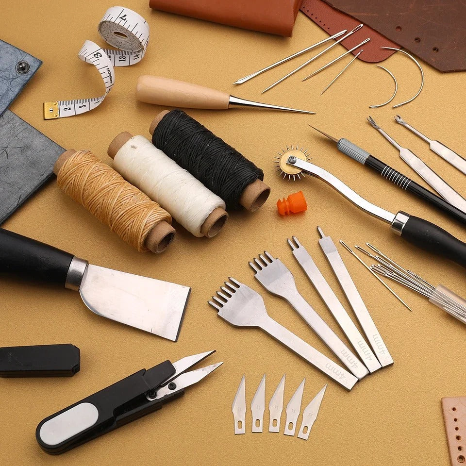 Professional Leathercraft Tools Kit – Hand Sewing & Carving DIY Set for Leather Projects