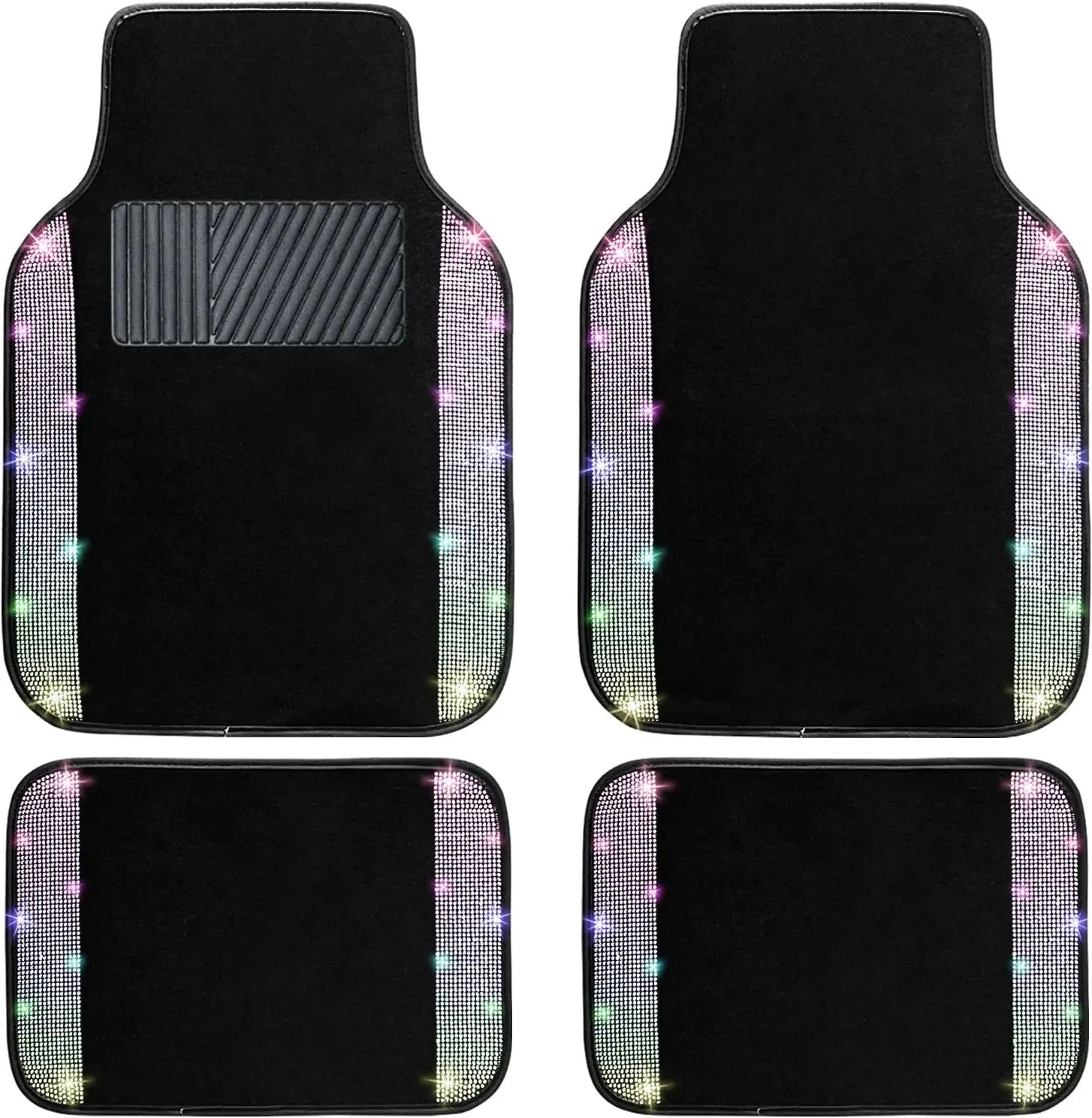 4Pcs Bling Car Floor Mats Set – Universal Fit Sparkle Diamond Glitter Carpets for Women | Anti-Slip Car Interior Mat for Cars & SUVs - Delicate Leather