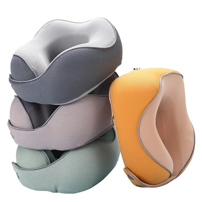 Portable U-Shaped Memory Cotton Travel Pillow – Disassemblable, Washable, and Magnetic Buckle Design - Delicate Leather