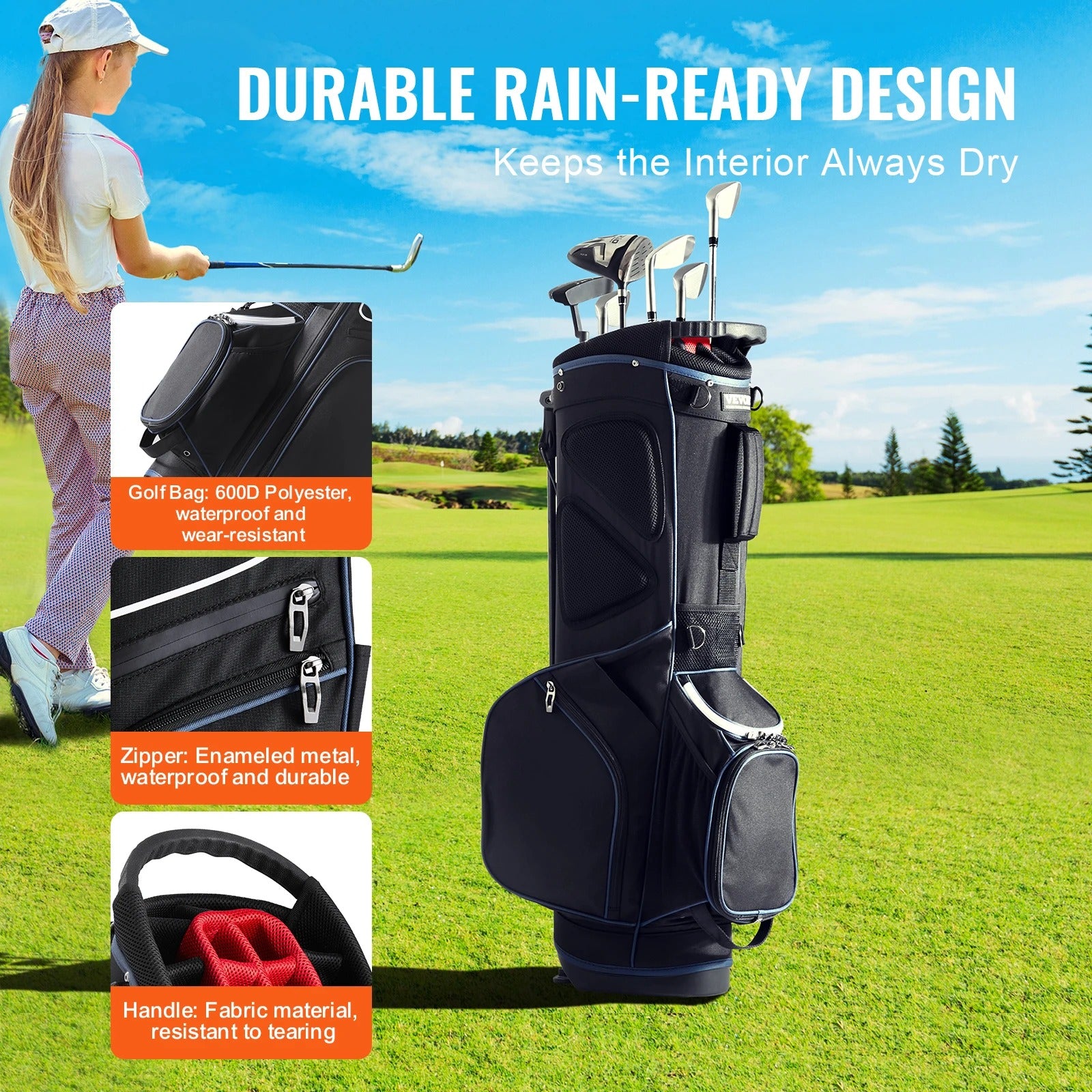Premium Golf Cart Bag with 14-Way Organizer – Durable & Waterproof Golf Bag with Handles & Dust Cover - Delicate Leather