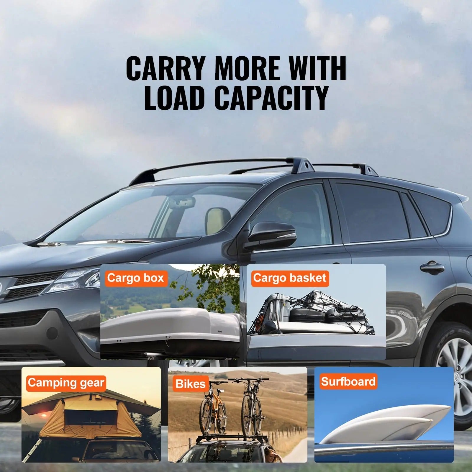 Roof Rack Cross Bars for Toyota RAV4 (2019-2024) - Aluminum Luggage Carrier for Kayaks, Bikes, Canoes, and More