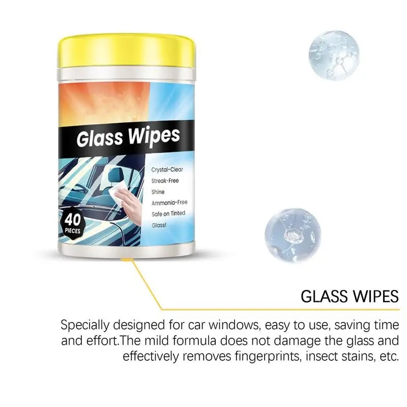 Car Windshield Cleaning Wipes – Anti-Fog & Oil Stain Remover (40 Sheets) - Delicate Leather
