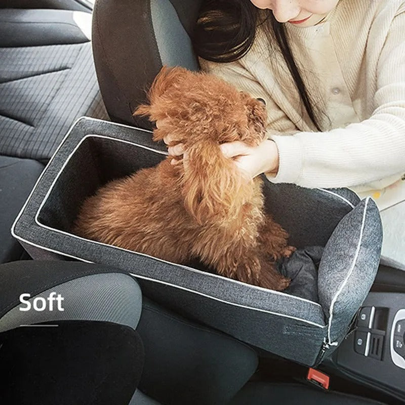 Portable Car Central Dog Seat Bed - Safety Travel Carrier for Small Dogs & Cats - Delicate Leather