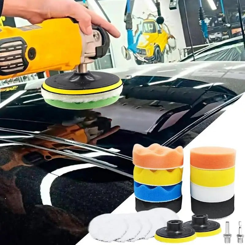 Car Polishing Pad Kit – Sponge & Wool Pads with Drill Adapter for Polishing, Sanding, and Waxing - Delicate Leather