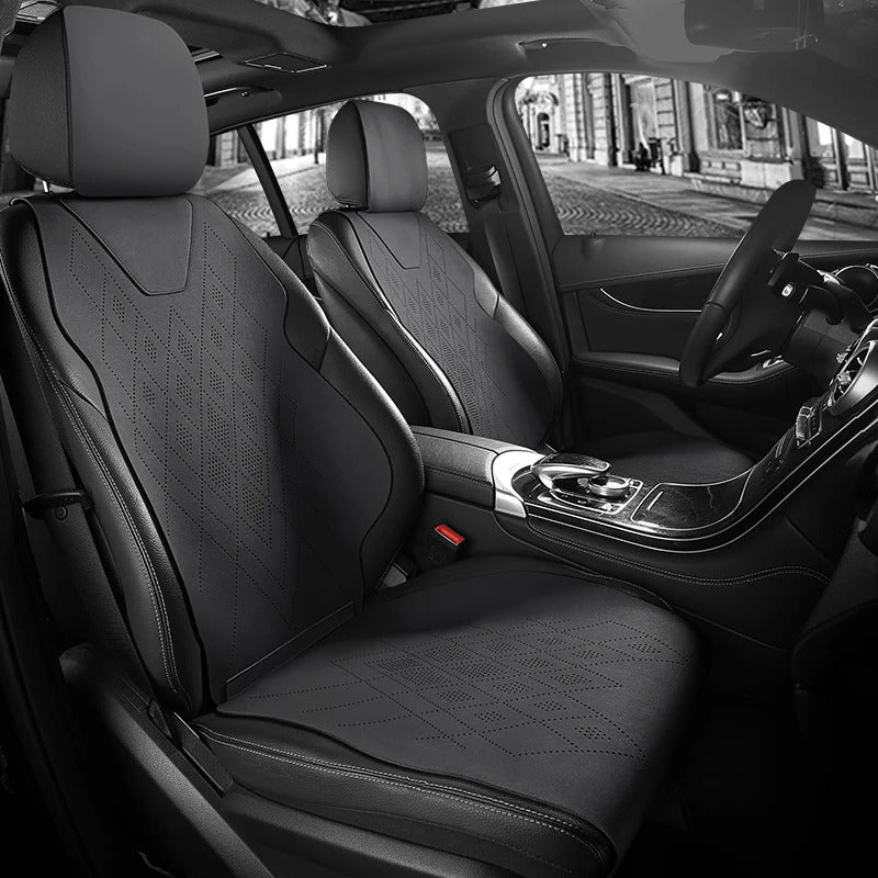 Universal Suede Saddle Seat Cushion Pad – Half-Covered 5-Seat Set for Sedan & SUV - Delicate Leather