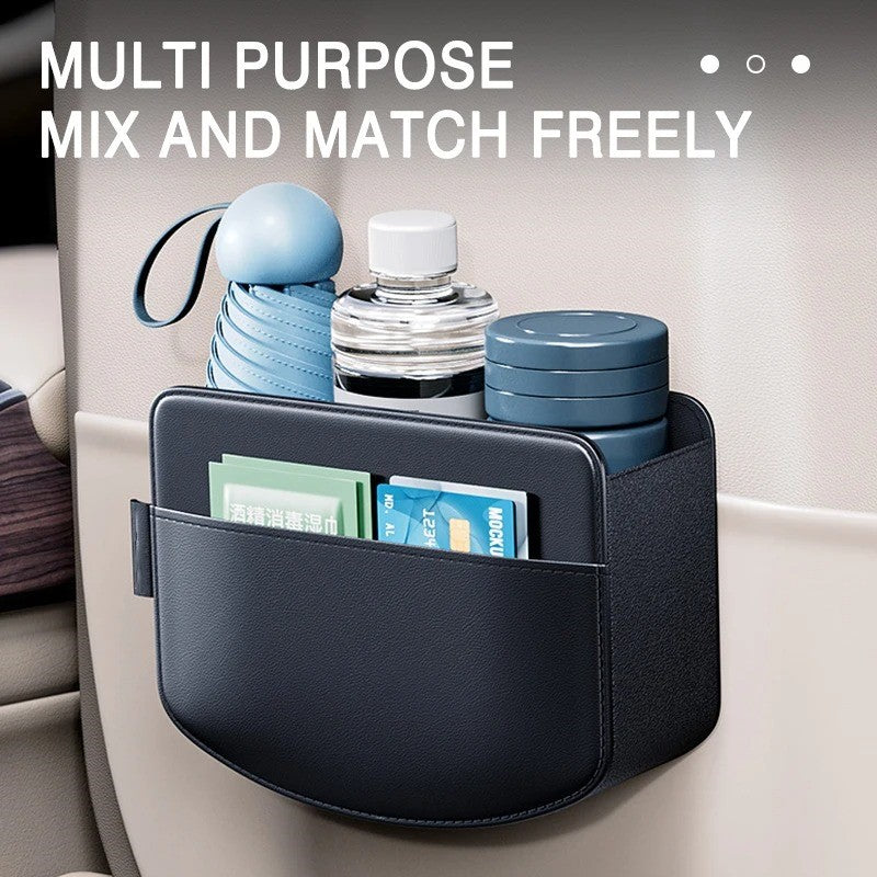 PU Leather Car Door Storage Box – Universal Interior Organizer Bag for Drinks, Waste, Cards, Keys & Sunglasses | Clip-On Auto Accessory - Delicate Leather