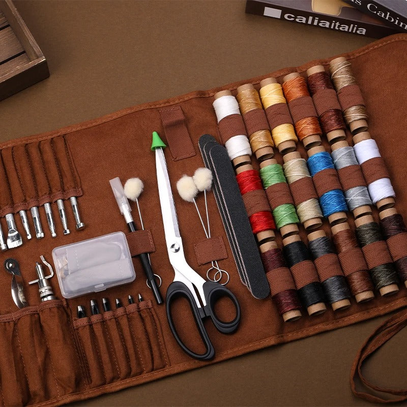 92-Piece Leather Working Kit - Comprehensive Craft Tools with Sewing Thread, Needles, Groover, and More