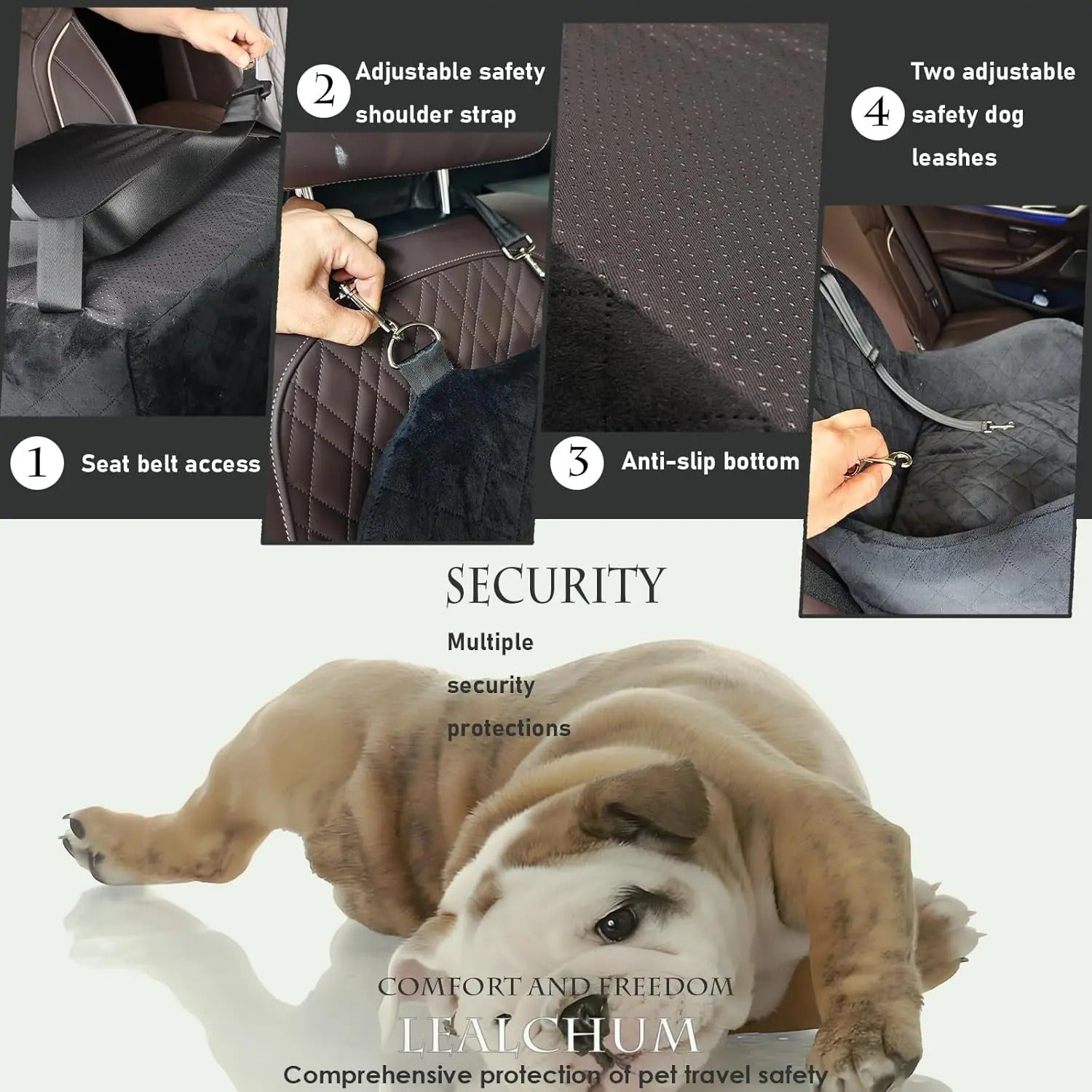 Ultra-Soft Dog Booster Car Seat – Elevated Cushion for Small & Medium Dogs - Delicate Leather