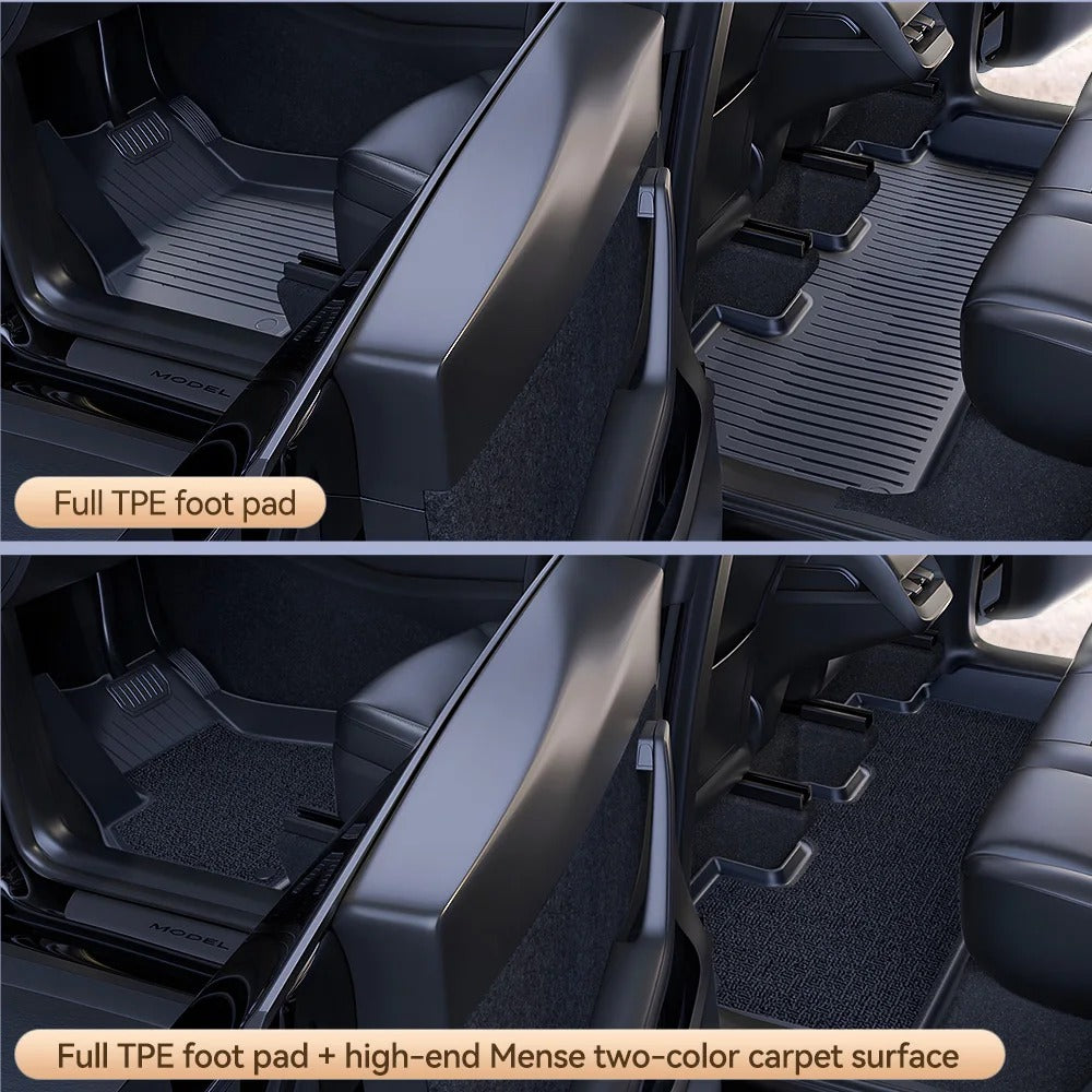 TPE Car Floor Mats & Luggage Mat Set for Tesla Model 3 Highland/Model Y (2019-2024) - Four Seasons Waterproof Anti-Slip Trunk Mat - Delicate Leather