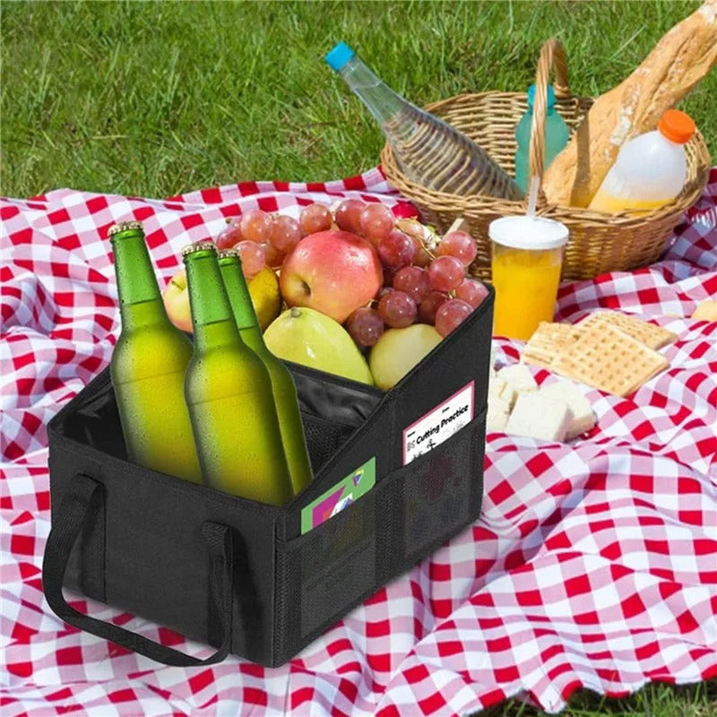 High-Capacity Black Car Trunk Organizer – Space-Saving Storage Box for Car Seats and Trunks