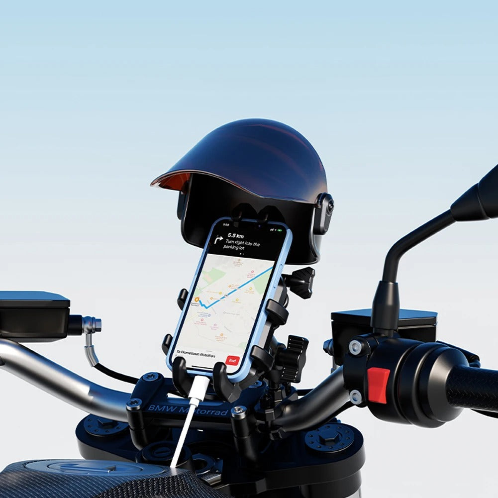 Small Helmet Motorcycle Phone Holder Sunshade & Rainproof Mobile Phone Umbrella - Delicate Leather