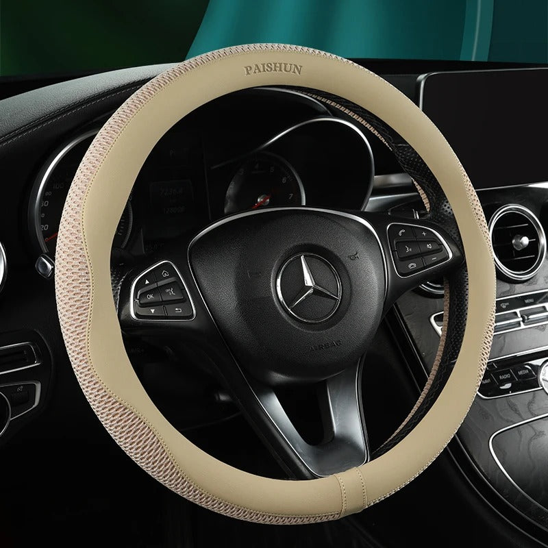 Ice Net PU Leather Steering Wheel Cover – Breathable & Anti-Slip | Universal Fit for Most Cars | Comfortable Grip, All-Season Use