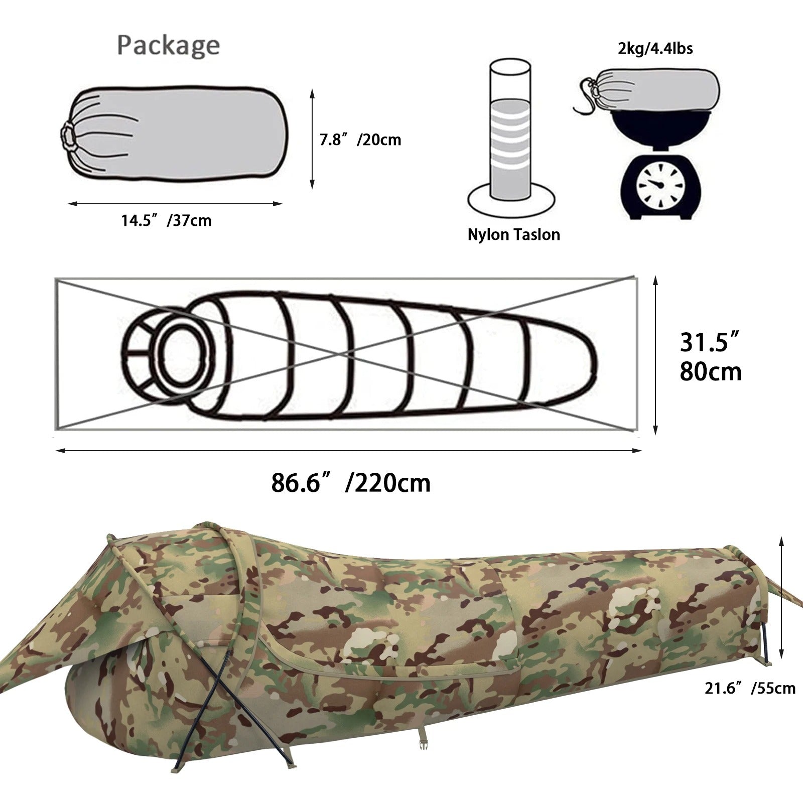 Military Hideaway Bivy Cover – Compact Single-Pole Hooped Tent for Modular Sleeping Bags - Delicate Leather