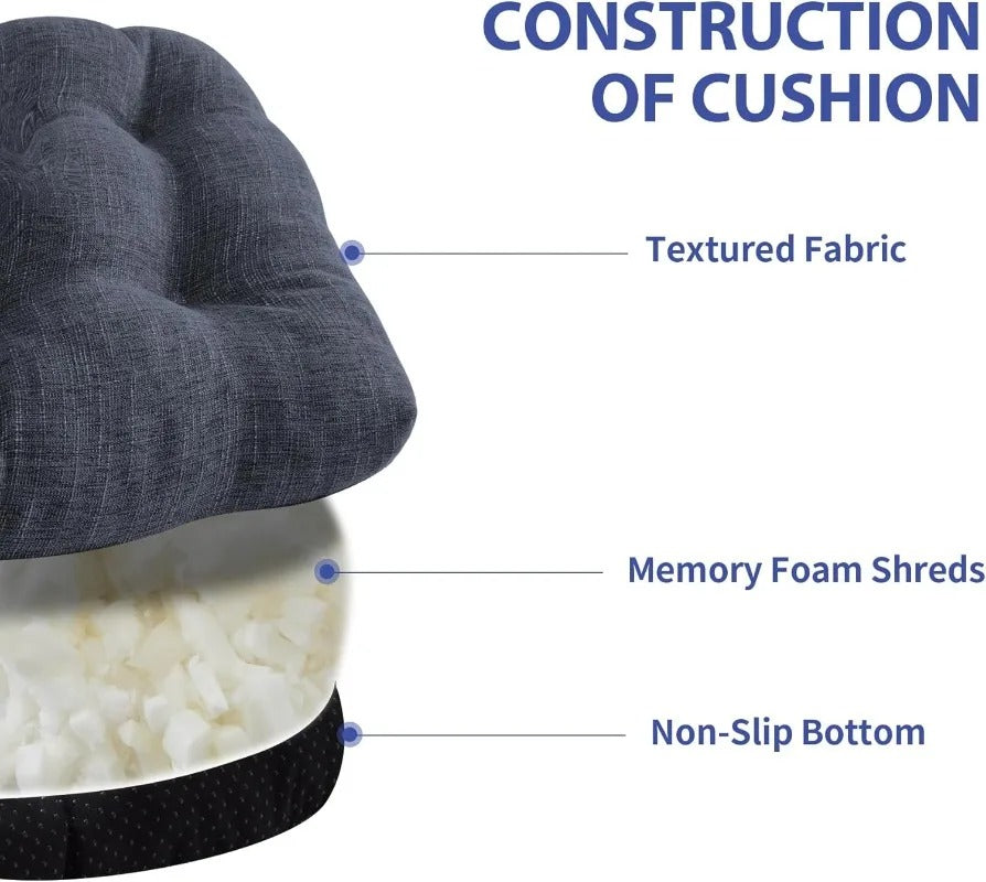 Set of 4 Tufted Memory Foam Chair Cushions – Non-Slip Dining Chair Pads with Ties - Delicate Leather