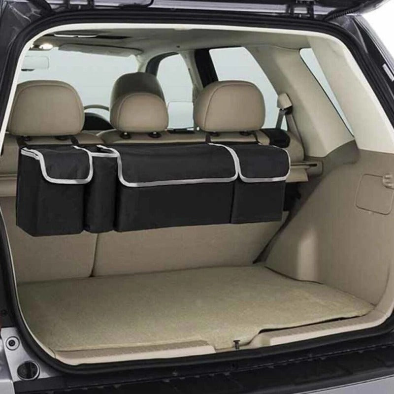 Car Trunk Organizer – Oxford Fabric Back Seat Storage Bag with 4 Pockets - Delicate Leather